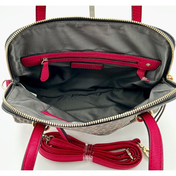 Kate Landry Leopard Print Handbag With Red Accents & Detachable Strap - Picture 2 of 8